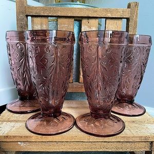 Vintage Indiana Glass Tiara SANDWICH Purple Amethyst Iced Tea Glasses